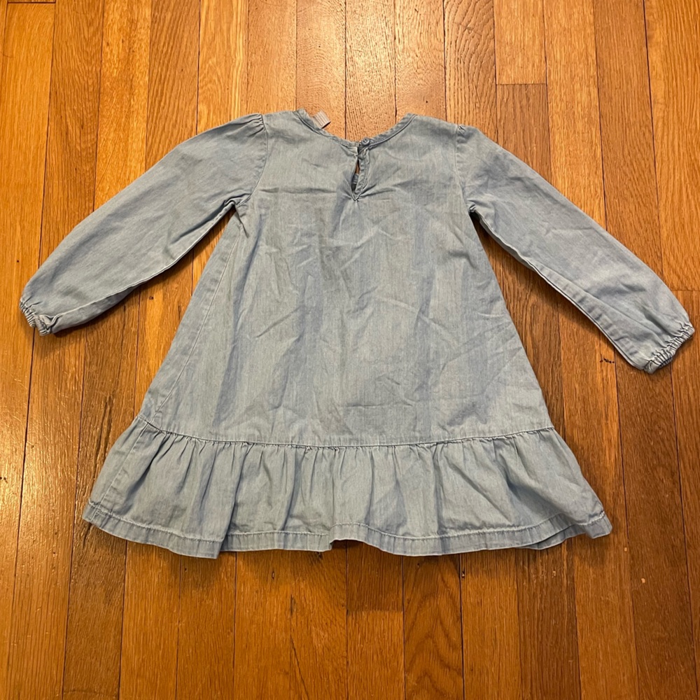 Children’s Place Chambray Long Sleeve Dress with Embroidered Rainbows, Size 3T - Picture 2 of 4